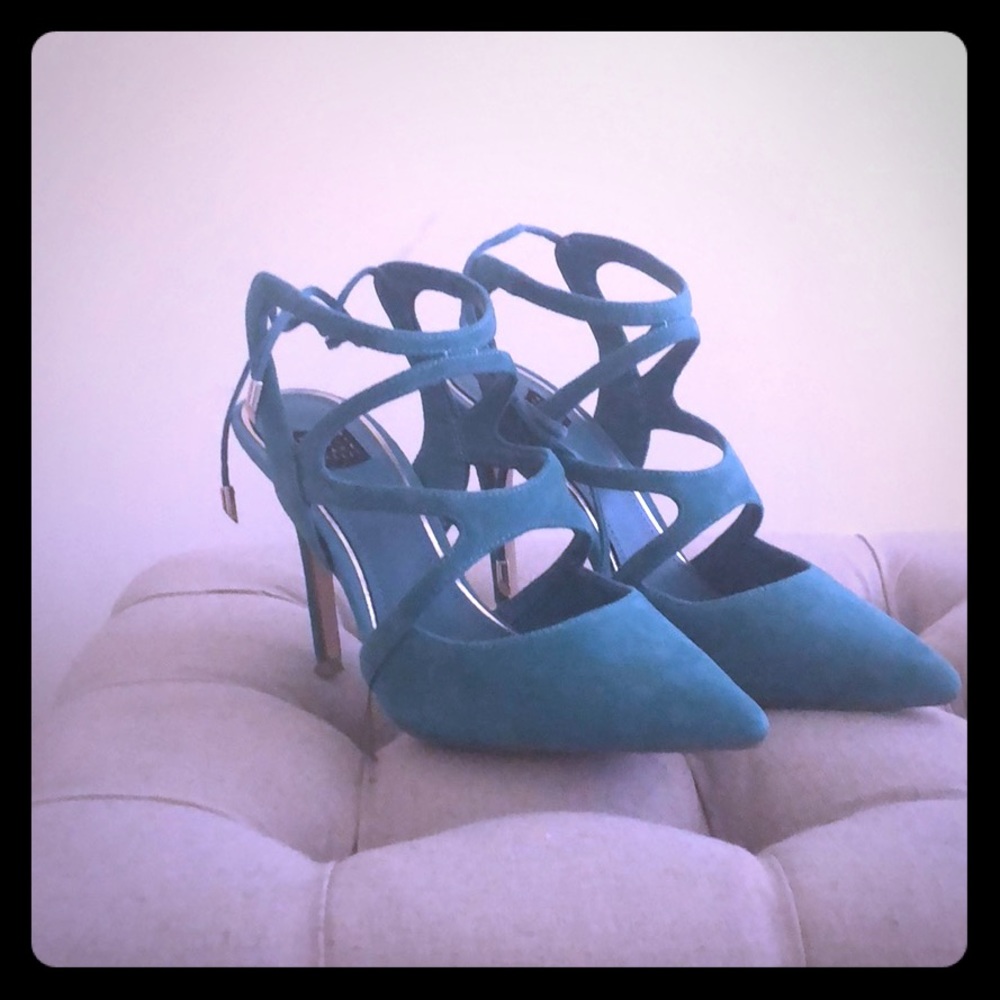 White House Black Market Teal Strappy Pointed-Toe Heels